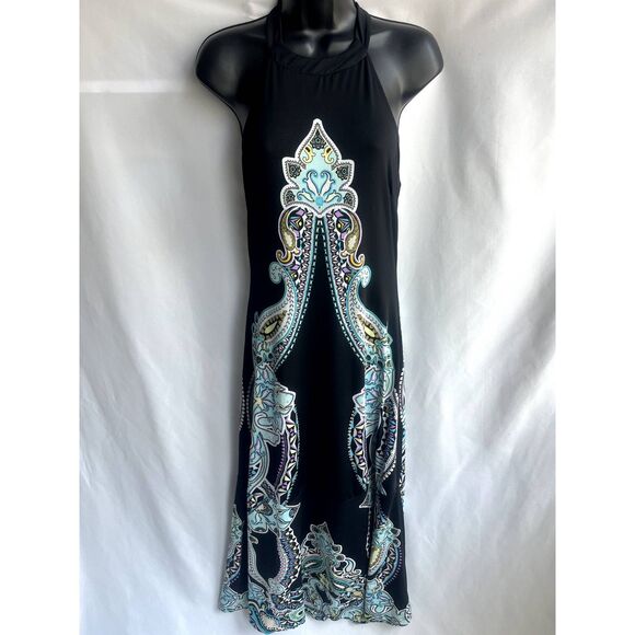 Always Indigo Black Soft Halter Neck Long Dress Maxi Boho Blue S Ethnic Cute - Picture 1 of 9